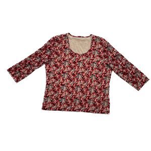 Jones New York | Floral Mesh Stretch Top with 3/4 Length Sleeves | XL